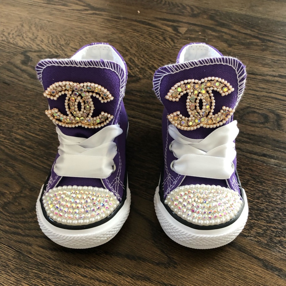 BRAND NEW Custom Purple Converse Bling Sz 6
